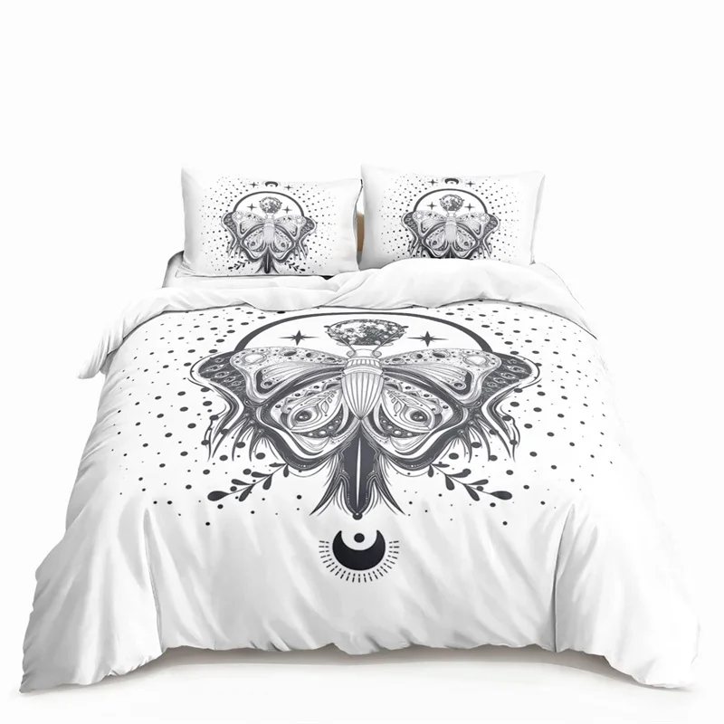 Conjunto de cama para meninas, Padrão Borboleta e Lua da Morte, Capa Consolador Boho, Caveira Gótica, Sol e Lua, Capa Consolador, Decoração do quarto