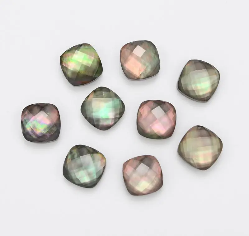 

Wholesale 10pcs 100% Natural Clear Quartz+Black Shell Bottom 8MM Faceted Cushion Gem Cabochon,Gemstone Jewelry Bead Ring Face