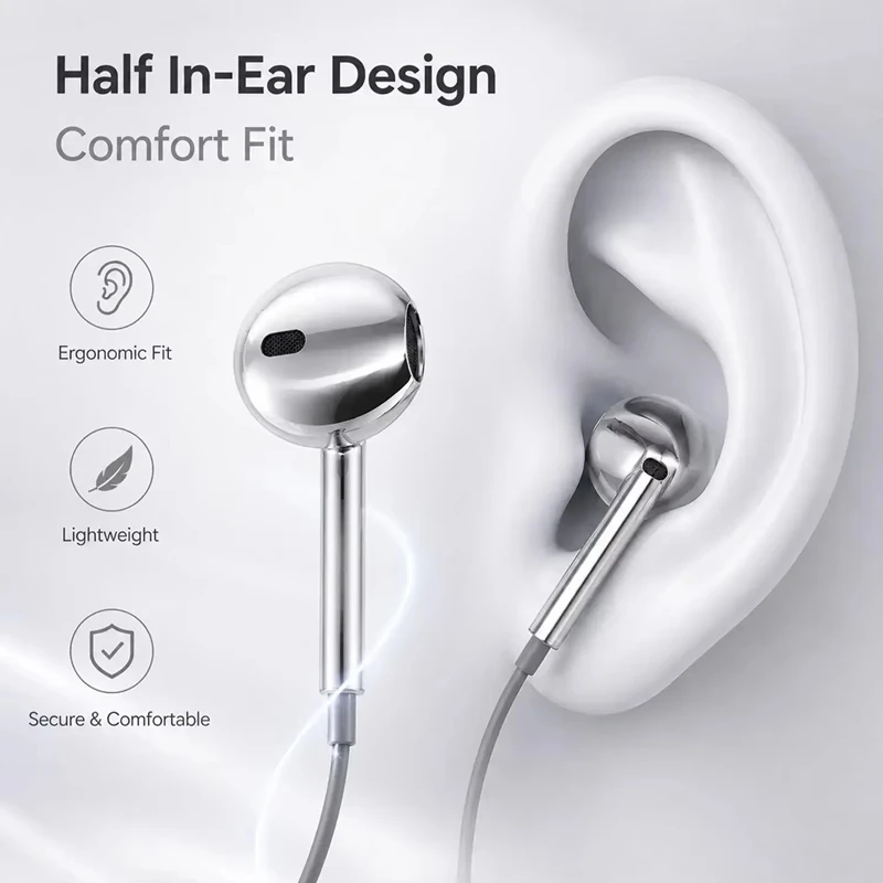 In-Ear Earphone Silver Electroplated Y2K Style Type-C 3.5mm Lightning Wired Wire Control Call Headset For iPhone Android Music