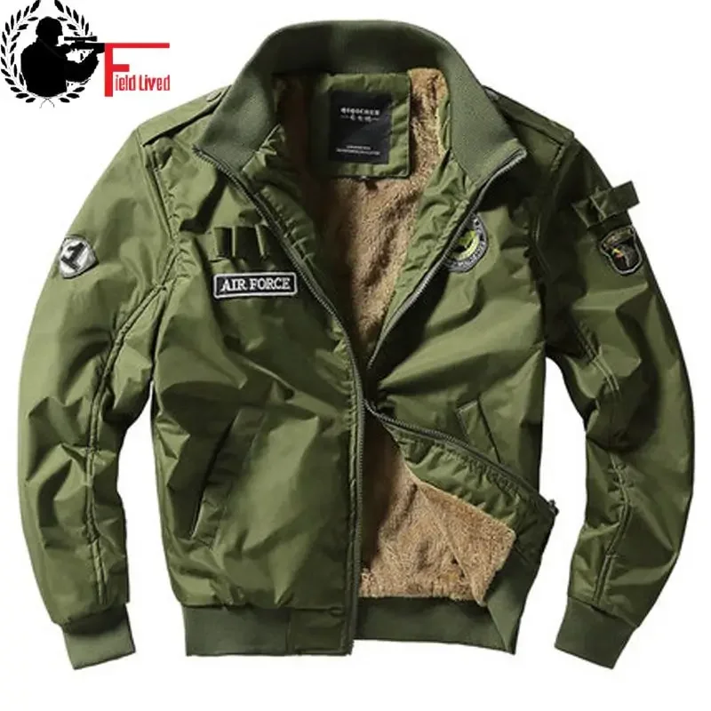 

Bomber Jacket Ma1 Air Force Pilot Casual New Arrival Military Style Men Thick Fleece Velvet Coat Winter Male Green Blue Khaki