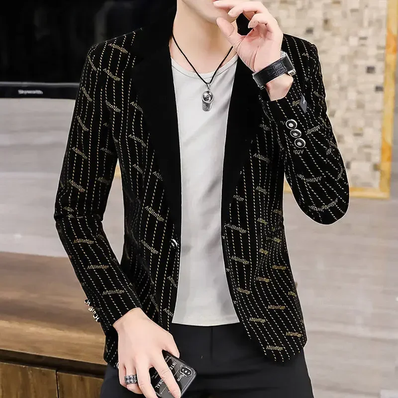 Men\'s Suit Jackets Cropped Striped Male Blazer Black Short Coat Fashionable Fashion 2024 Simple Breasted Summer Vintage Elegant