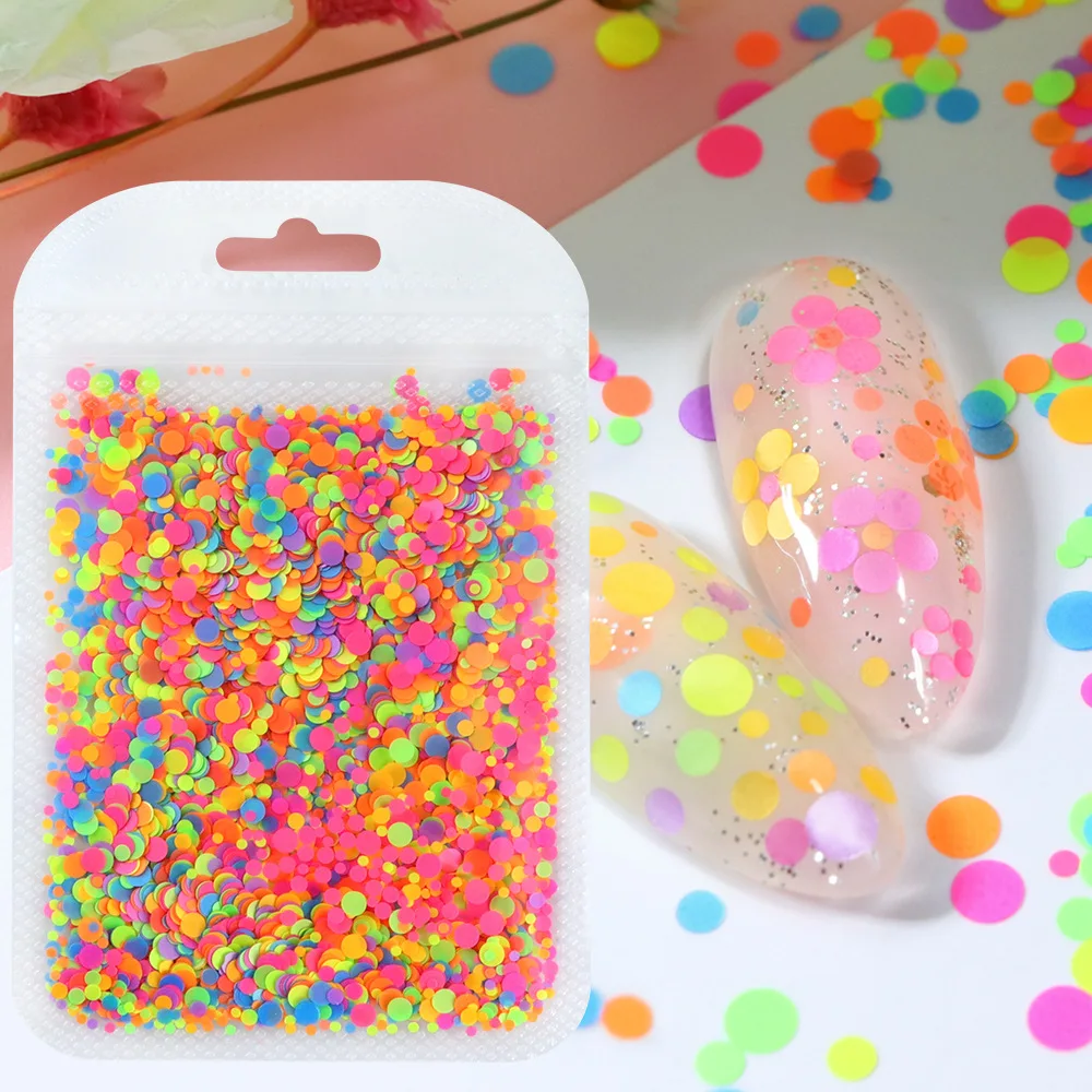 1 Bag Round Sequins Fluorescent Bubble Nail Charms Mixed Size Circle Flakes Art Decoration 3D Polka Dot Manicure Accessories