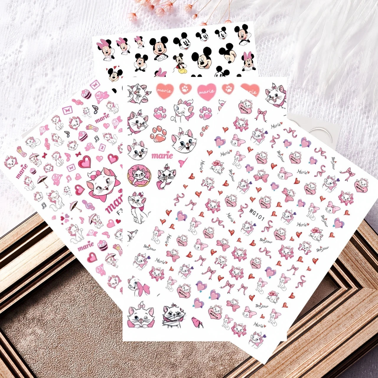 

New 3D Cute Mary Cat Sticker Self-adhesive Nail Stickers Anime Mickey Mouse Princess Press On Nails Sliders For Nails Decoration