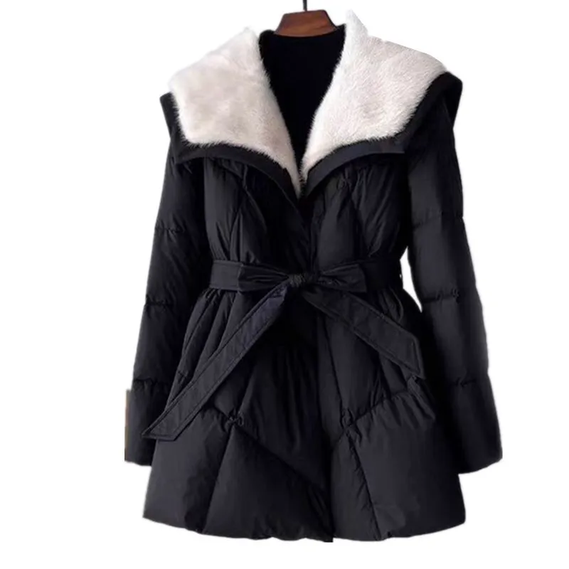 2025 new Mink fur collar down jacket women winter Parkas high-end fashion warm Mid-Length coat female Casual loose overcoat T621