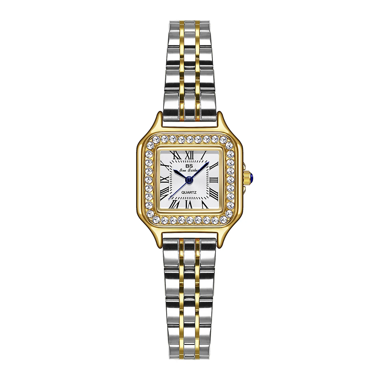 BS bee sister Women Quartz Watch Luxury Gold Clock Square Stainless Steel Orologio Reloj Ladies Diamond Roman Numeral Wristwatch