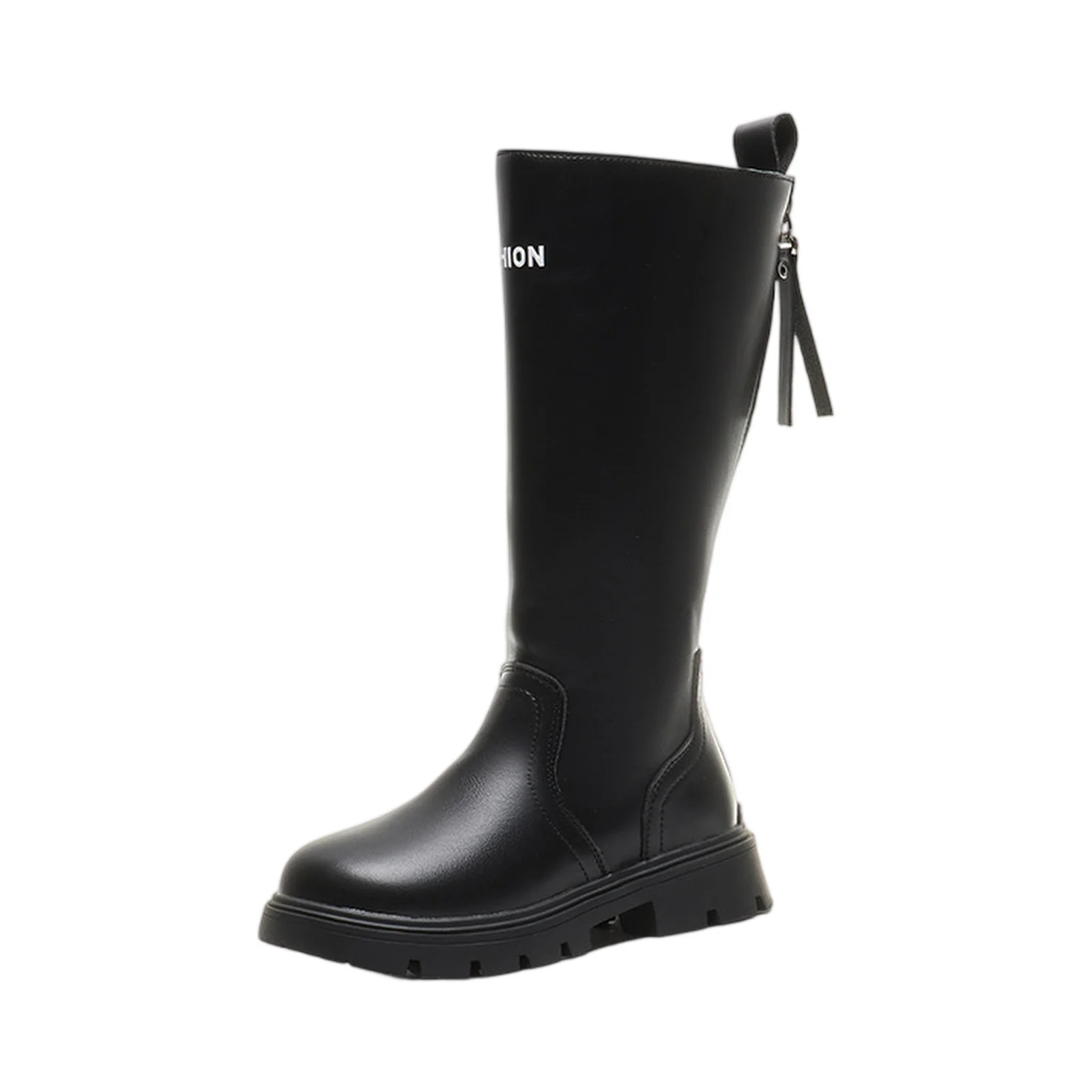 Girls High Boots Knee-high Long Boots Fashion Autumn Winter Kids Motorcycle Boots Simple Chic Classic Zipper Rubber Shoes