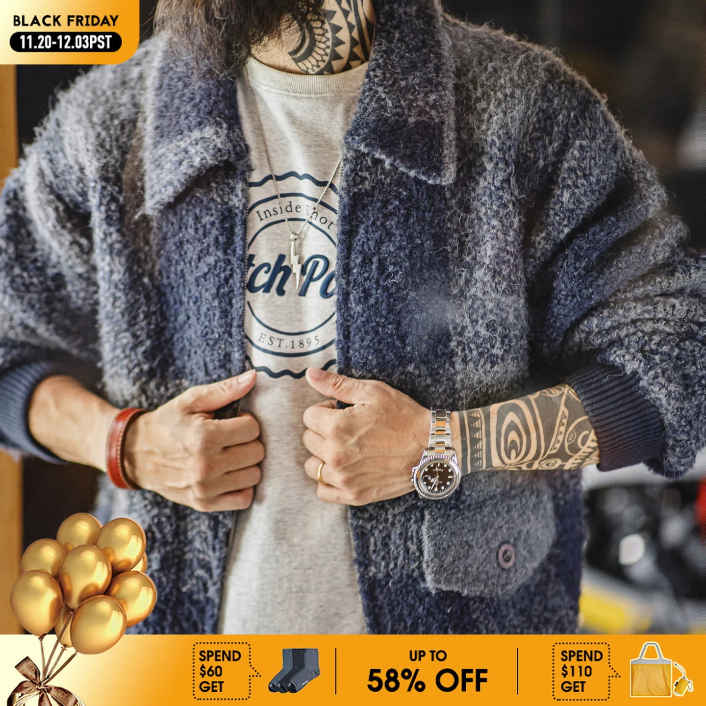 

Maden Men's Vintage Plaid Wool Blend Cardigan Jacket Lapels Zippered Huntuing Jacket Warm Coat for Autumn Winter Streetwear