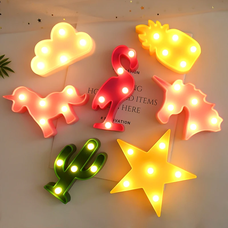 

Cartoon Night Lights Flamingo Unicorn Cloud Cactus Pinapple Star Shape LED Table Lamp For Kids Bedroom Living Room Decoration