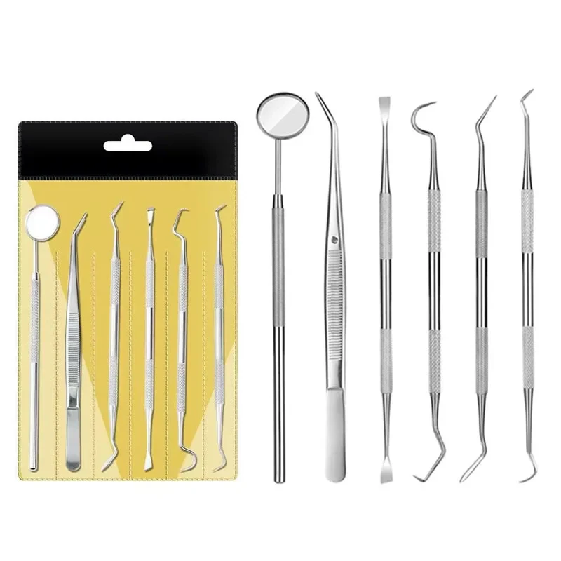 3/4/5pcs Stainless Steel Dental Tools Kit Dental Mirror Double Probe Sickle Hoe Tooth Cleaner Dental Tool Oral Care Tooth Kit