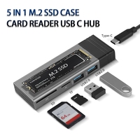 10Gbps Aluminum 5 in 1 USB C Hub M.2 NVMe NGFF SSD Enclosure NVMe Case Box SD TF Card Reader Type C HUB Dock For MacBook Pro Air