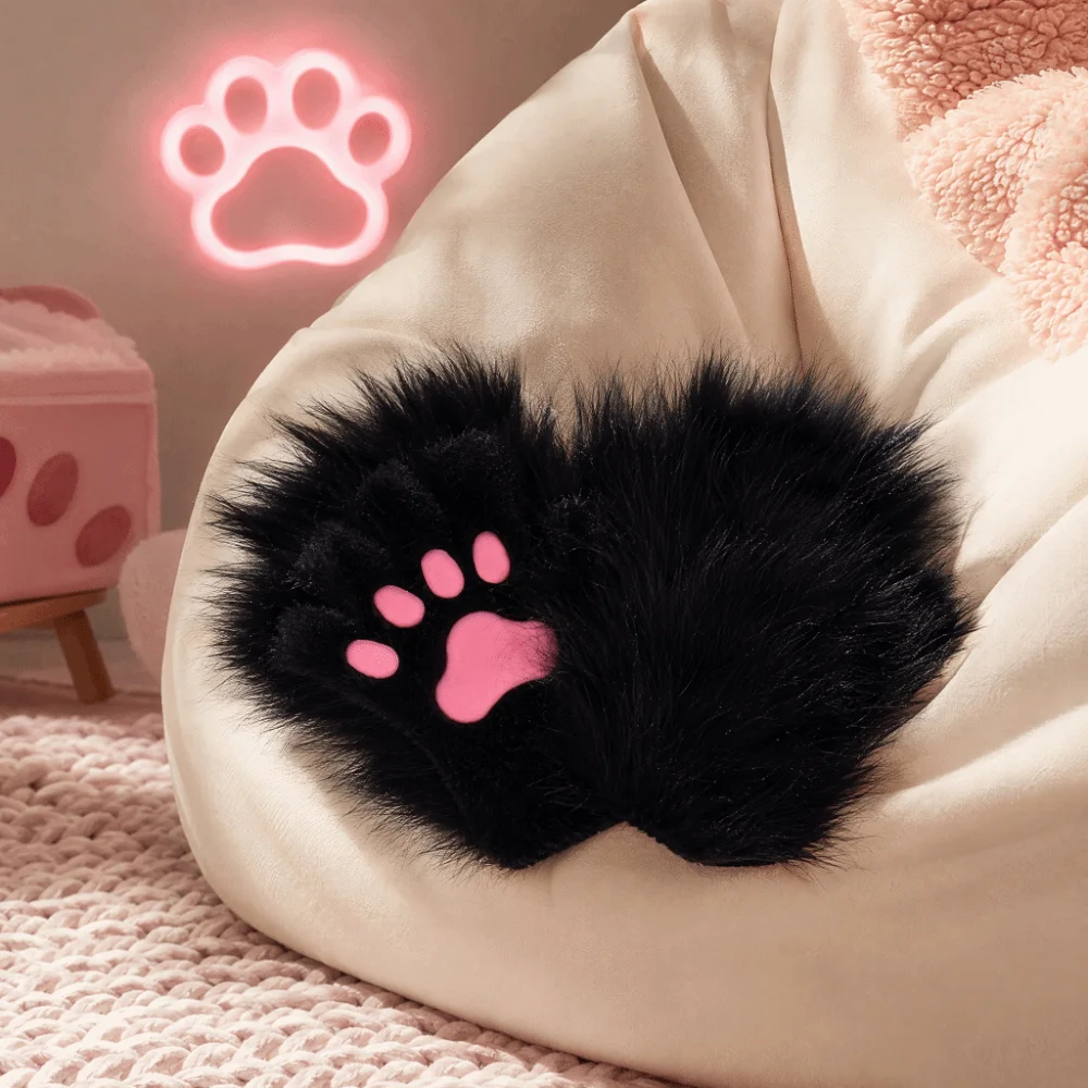 Silicone Soft Pad Long Hair Paw Gloves Cartoon Plush Cat Dog Wolf Animal Paw Gloves Thicken Kawaii Furry Fursuit Kigurumi Gloves