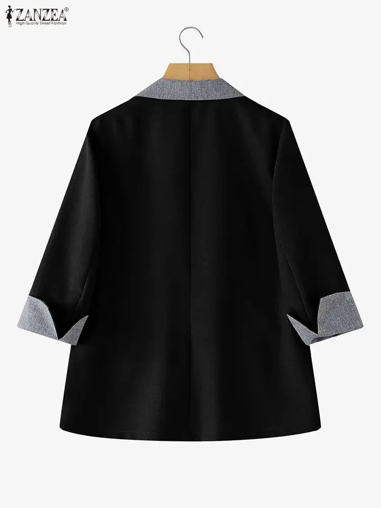Mulheres elegantes blazer jaquetas zanzea 2025 outono retalhos blazer outwear elegante casual lapela pescoço manga longa casacos de trabalho de escritório