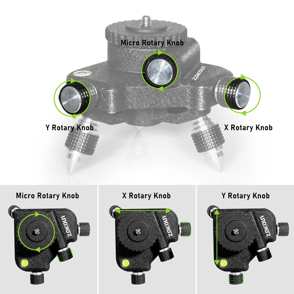 ZOKOUN 360 ° Alumínio Ajuste Fino Suporte Base Giratória Tripé Adaptador Suporte Suporte forfor 1/4 "Thread Nível Laser