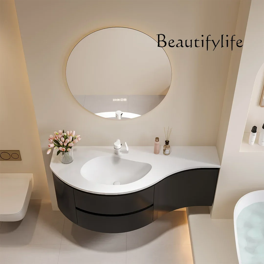 

French Cream Style new Corian Integrated Basin Wash Rack Bathroom Cabinet fashion Combination Wash Sink Customization