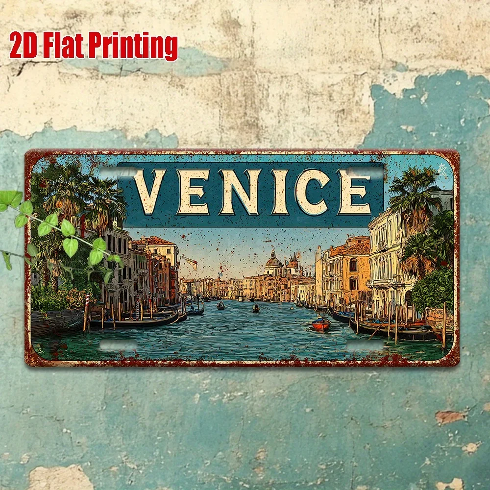 Printing, , Vintage Metal License Plate, Outdoor Wall Art , Venice Grand Canal View Aluminum Sign, Great for Home, Bar, Cafe,