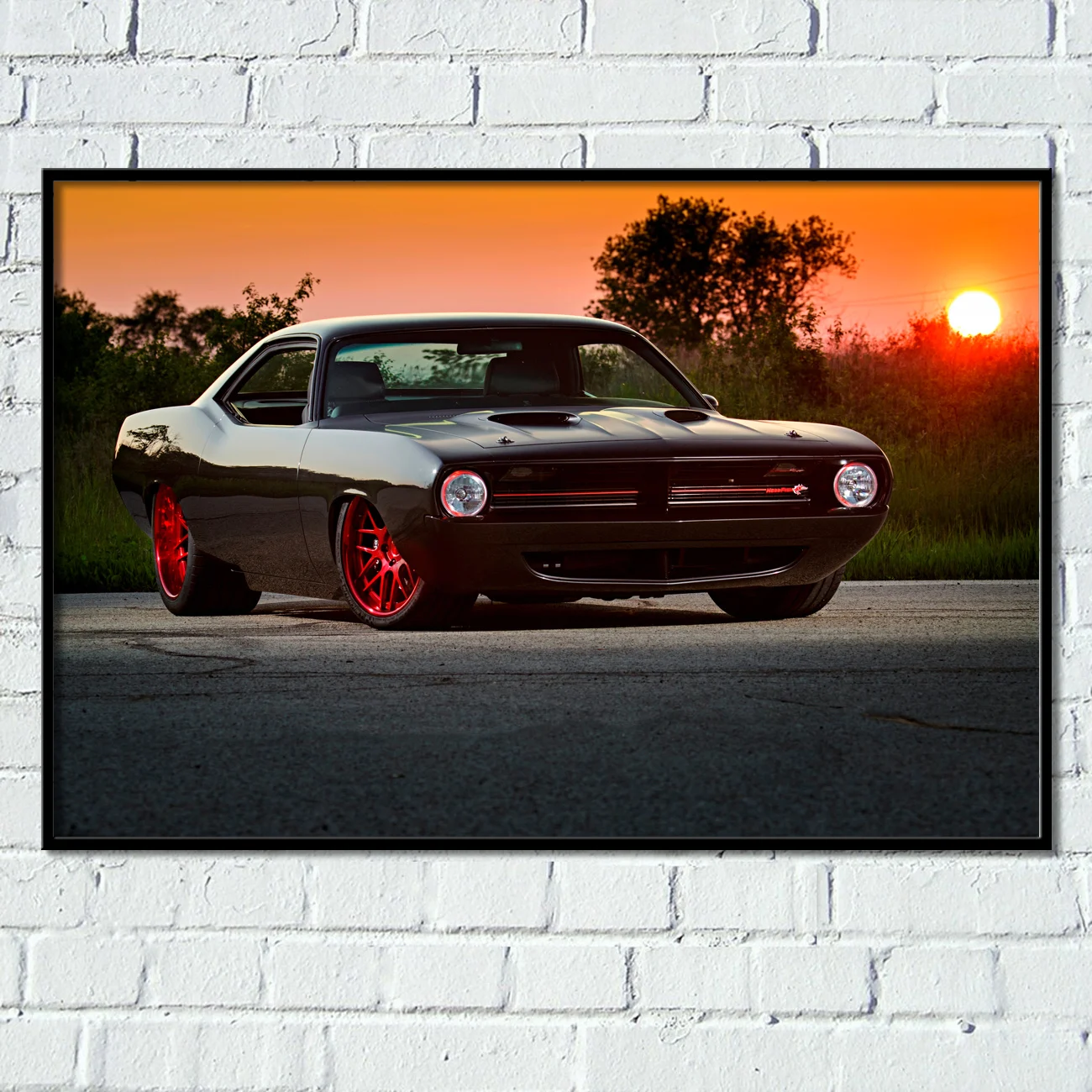 Vintage Muscle Car Plymouth Barracuda Hot Rod Supercar Wall Art Posters Fabric Canvas Print Paintings for Home Living Room Decor