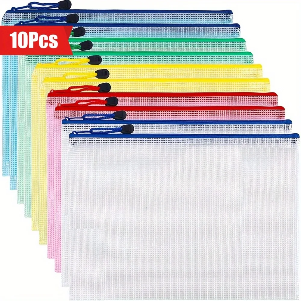 

1/10pcs Zipper Grid File Bags, Material Folders and Pockets for Travel, School, Office Supplies - Multifunctional Organizer Bag