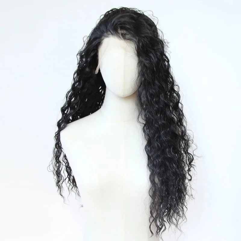

Natural black front lace chemical fiber high temperature large wig realistic