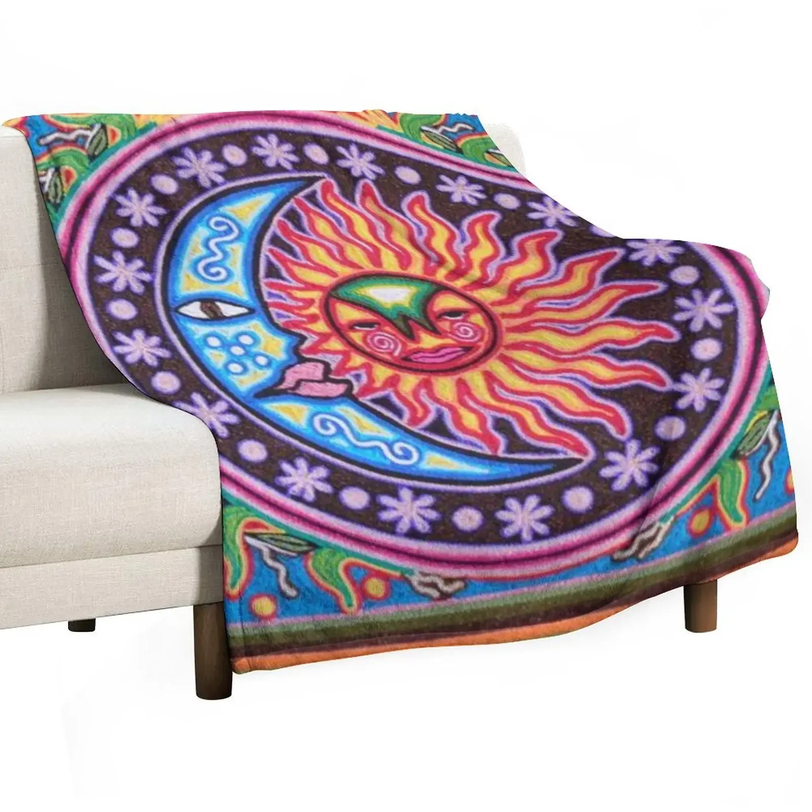 Huichol, moon and sun Throw Blanket Furrys anime Blankets