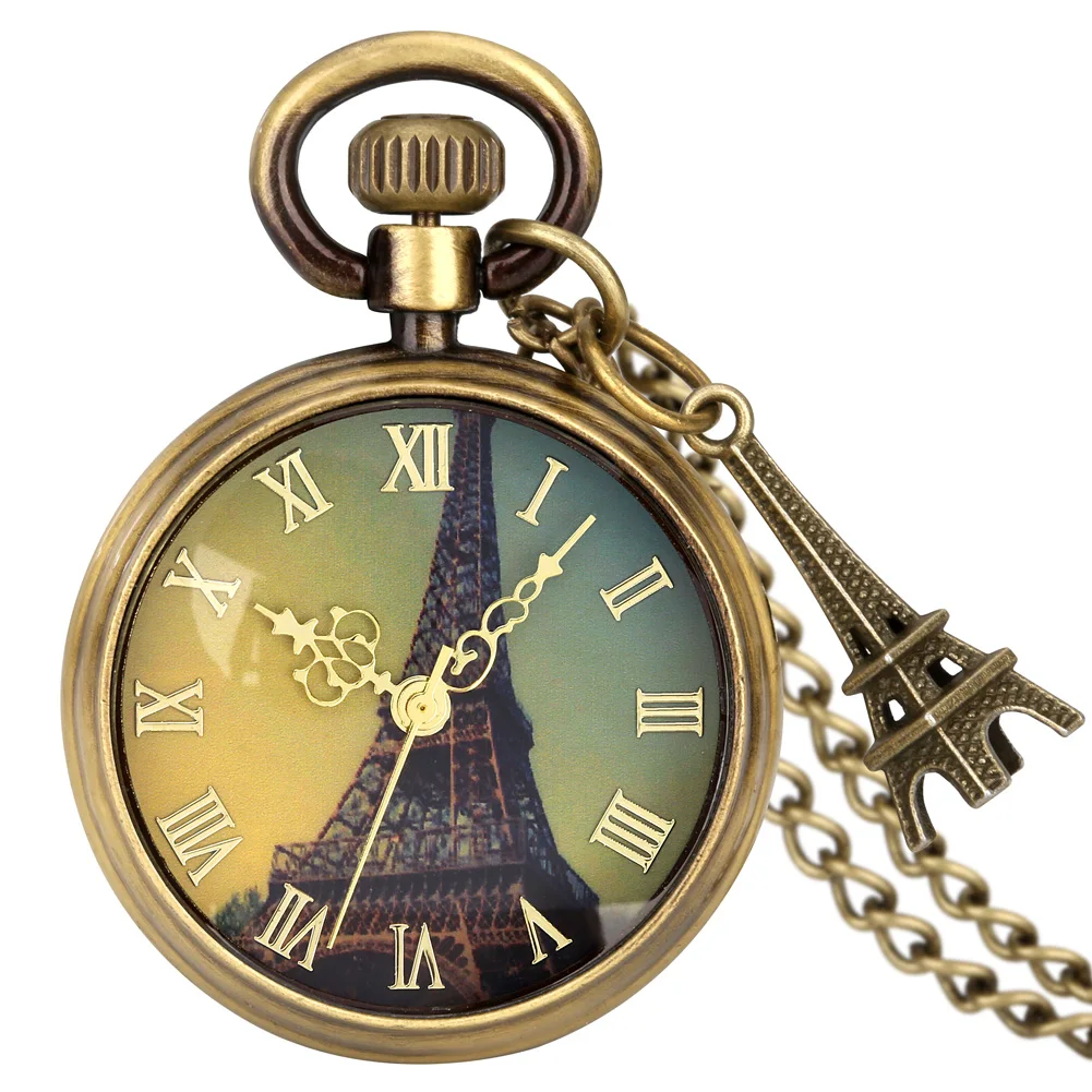 La Tour orologio da tasca Eiffel con accessori a torre da uomo senza copertura orologio a catena con ciondolo orologio da donna al quarzo retrò quadrante con numeri romani