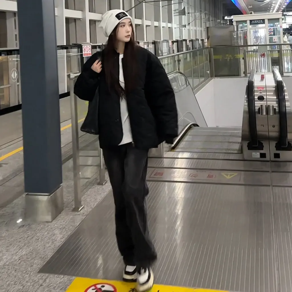 

Женская стеганая хлопковая куртка в ленивом стиле, свободная утягивающая дизайнерская маленькая осенне-зимняя хлопковая куртка для повседневной одежды