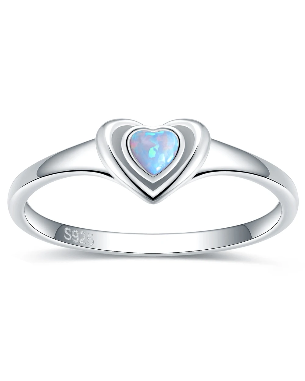 

925 Sterling Silver Opal Heart Ring for Her, Inner Imprint Message Heart Promise Love Jewelry Christmas Gifts for Beloved Women