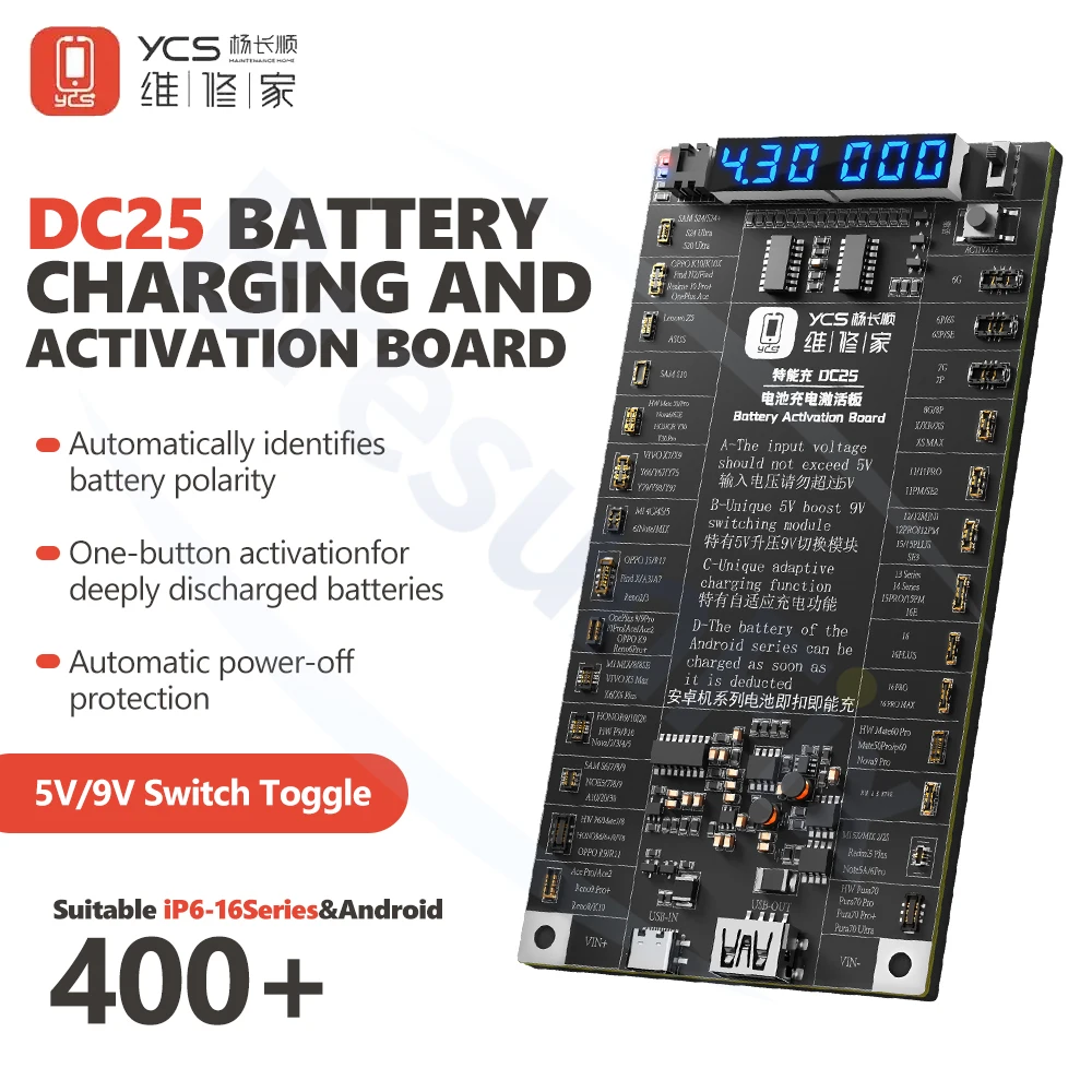

YCS-DC25 Battery Charging Activation Board 5V/9V Quick Switching for IPhone 6-16 Series Android Battery Repair Activation Tool