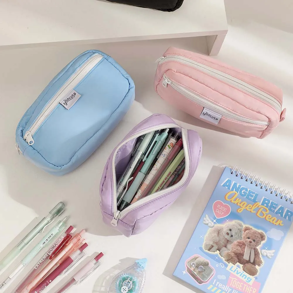 Desktop Storage Solid Color Stationery Bag Large Capacity Aesthetic Simple Pencil Pouch Cloth Korean Style