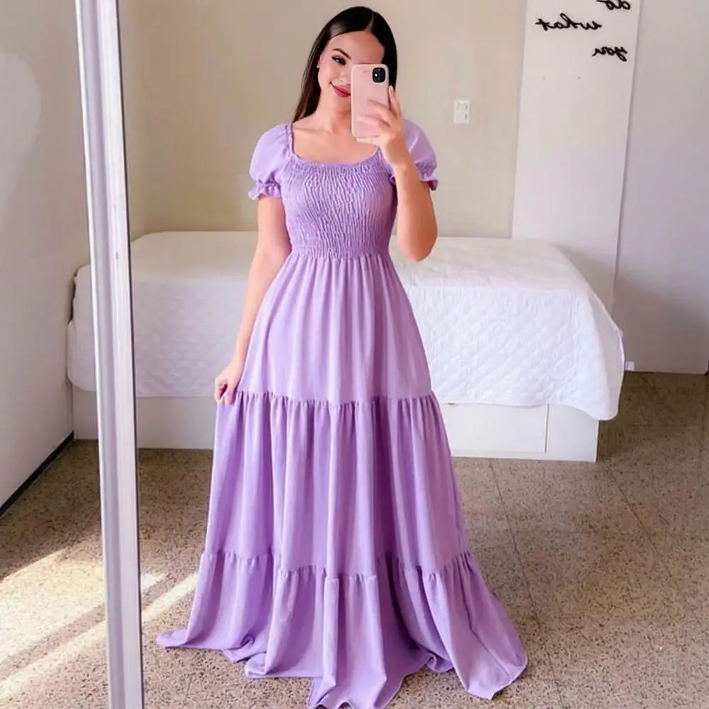 

Women Evening Dress A-line Simple Evening Party Gowns Maxi Dress with Pleated Hem Square Neckline