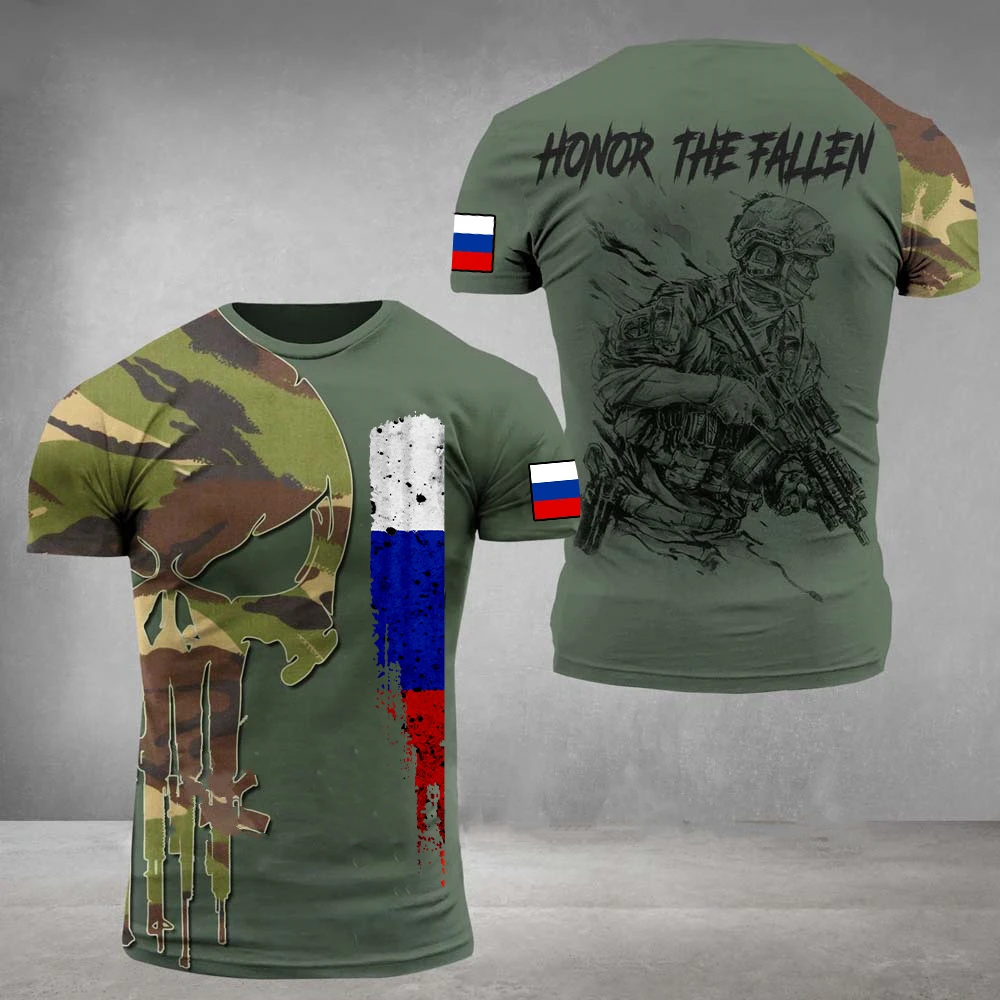 Men\'s T-shirt 3D Russian Army Special Forces Short-sleeved Tactical Shirt Men\'s Camouflage Clothing