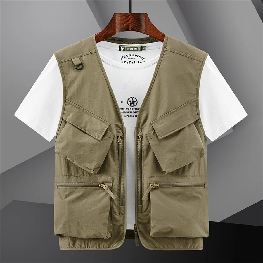 

2024 New Men's Multi-Pocket Vest Casual Workwear V-neck Sleeveless Jacket Men Photography Hiking Fishing Cargo Tool Waistcoat