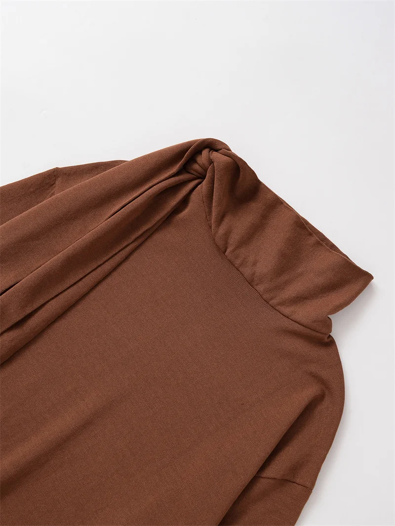 Dames top 2025, herfst nieuwe stijl kameel sjaal met lange mouwen versierd minimalistisch gebreide top casual mode persoonlijkheid veelzijdig