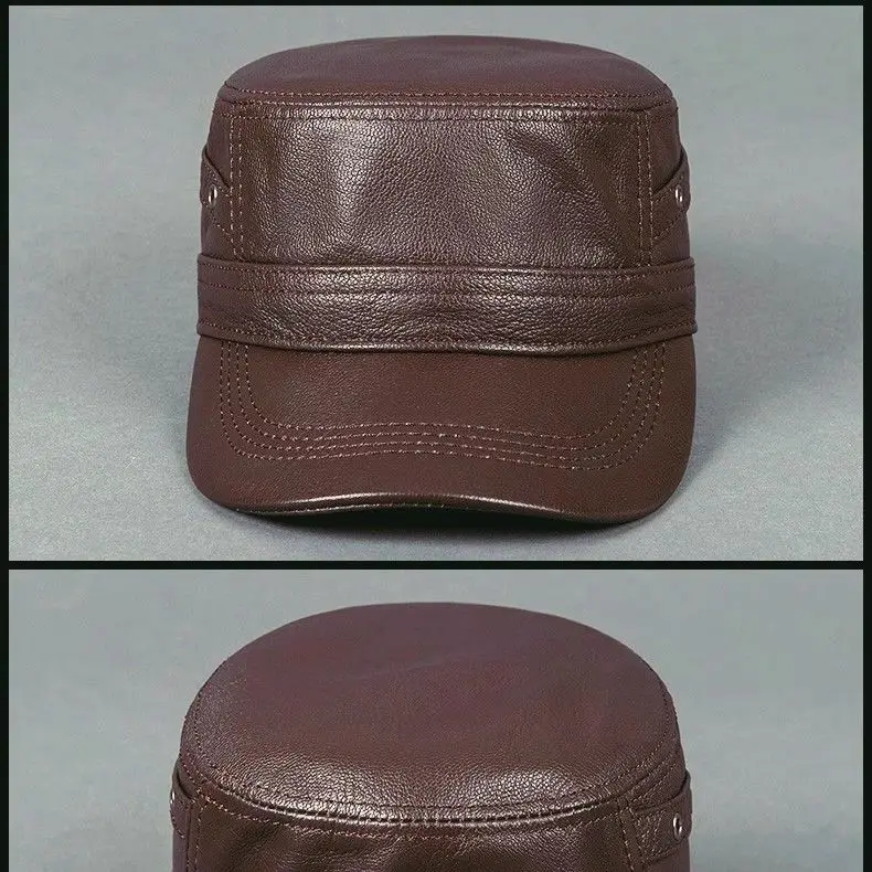 Men's Lambskin Leather Cap for Winter, Cotton-Padded Flat Peaked Newsboy Hat, Genuine Leather Warm Retro Style