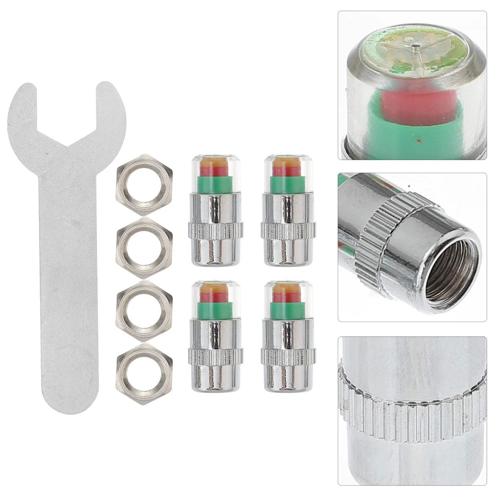 1Set Car Tire Pressure Monitor Caps Metal Pc Material 3 Color Sensor Indicator Anti Nuts Wrench Tool for Car