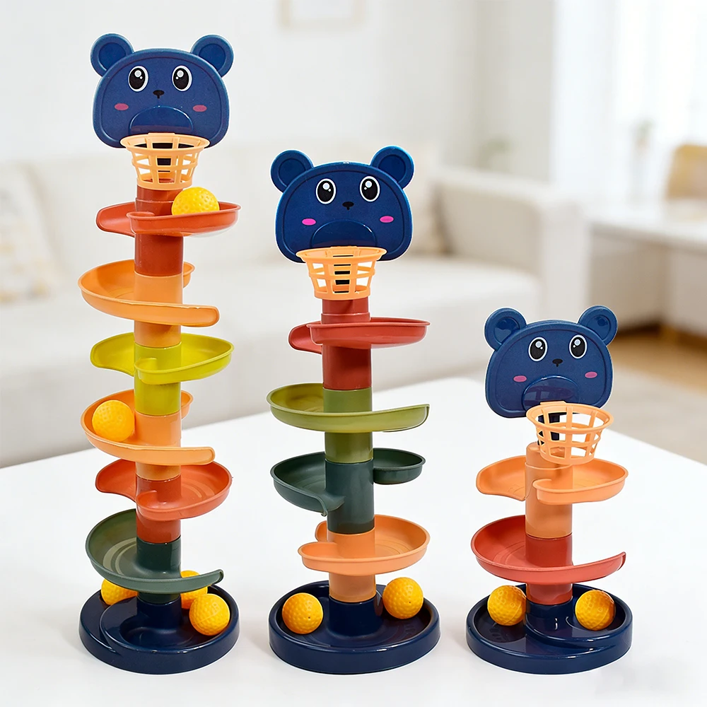 Baby Rotating 3/5/7-story Track Stacked Montessori Rolling Ball Tower Early Parent Child Education Interactive Toy Gift