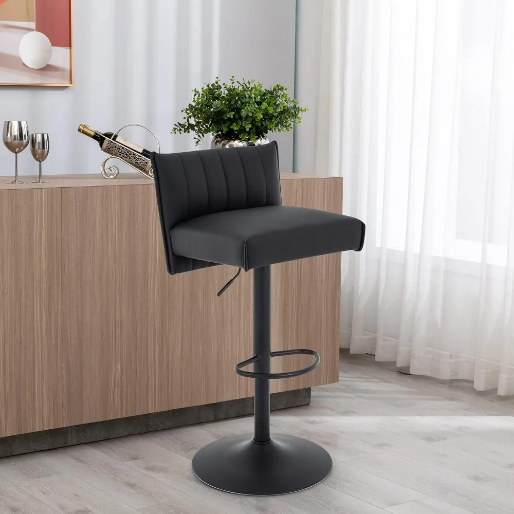 Adjustable Swivel PU Leather Bar Stool with Cushioned Seat and Low Backrest for Counter Height