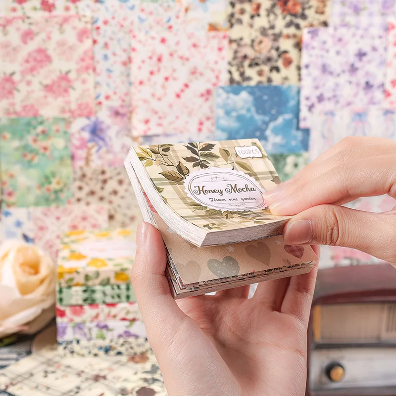 

100 pieces of floral material paper, floral themed handmade book, scrapbook, DIY decorative base paper