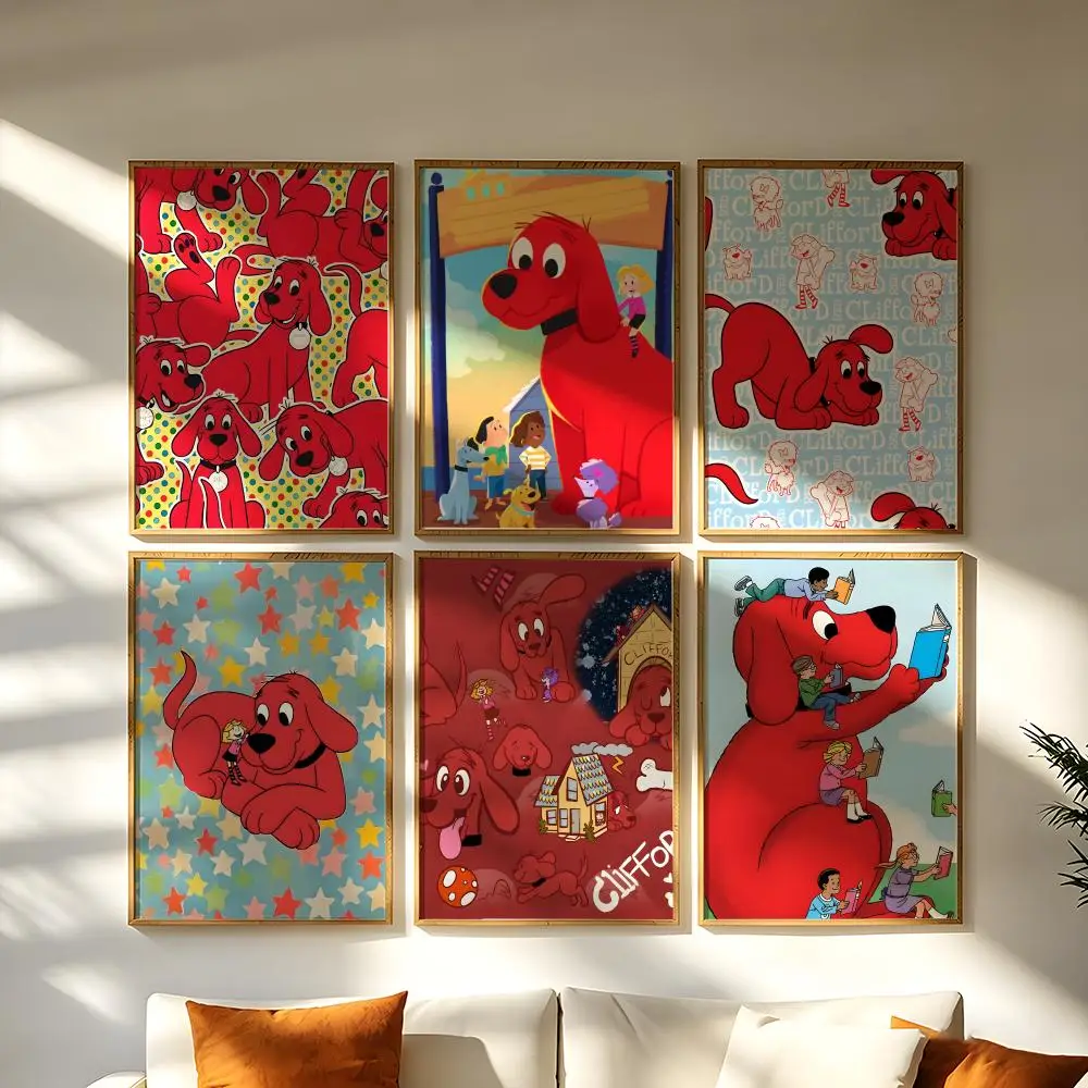 Cartoon C-Clifford T-The B-Big R-Red D-Dog Poster HD Home Decor Sticky Wall Waterproof Home Living Room Bar Aesthetic Decor