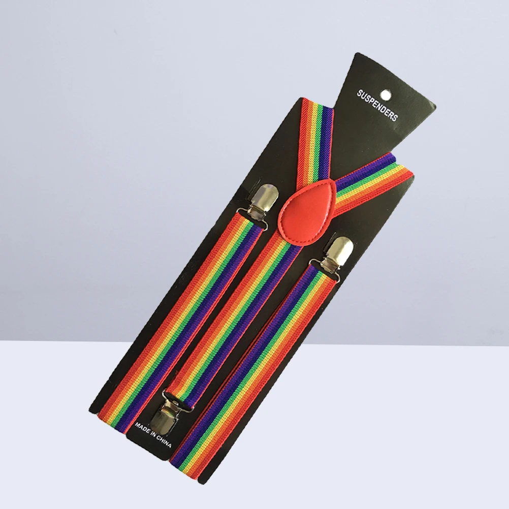 

Elastic Rainbow Suspenders 3 Metal Clips Adjustable Unisex Pant Braces Suitable for Casual Formal Wear