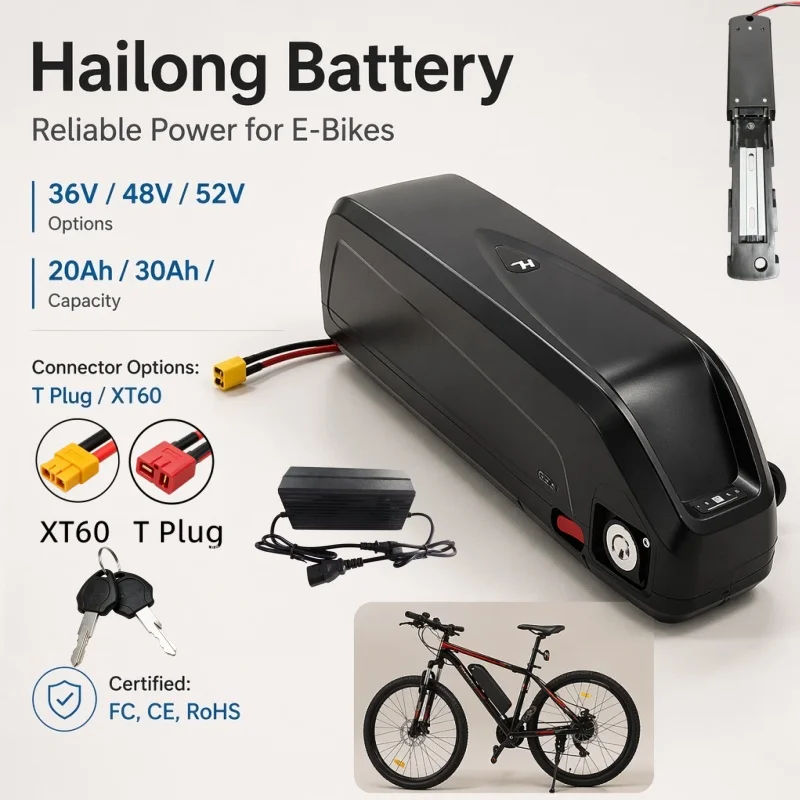 Hailong lithium battery 36V48V52V optional 20Ah to 30Ah, large capacity compatible with 250W-1500W motor