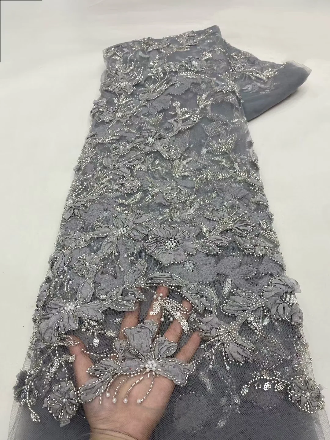 Afrikanische 3D Blume Spitze Stoff Stickerei Französisch Mesh Spitze Stoff Mit Pailletten Bräutigam Nigerianischen Tüll Spitze Für Party Kleider