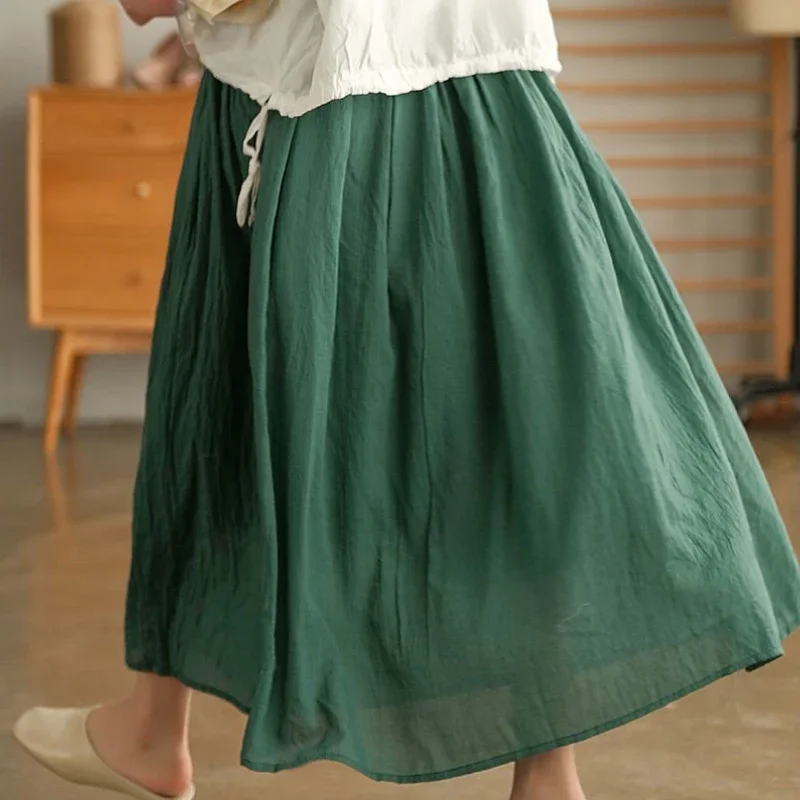 

Летние юбки женские темпераментные вечерние с высокой талией для зрелых женщин уютные романтические однотонные простые универсальные элегантные складки во французском стиле нежные