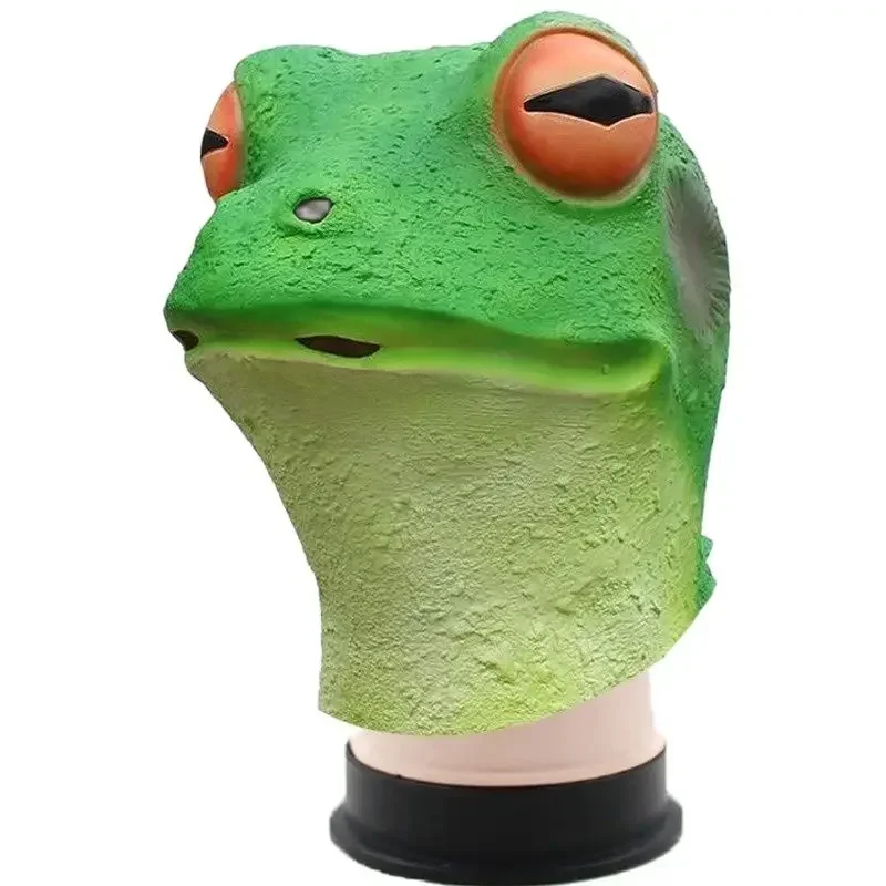 LatexFrog Head Mask Halloween Funny Masquerade Props Animal Headgear Mask Realistic Rubber Frog Mask Frog Pepe Cosplay Headcover