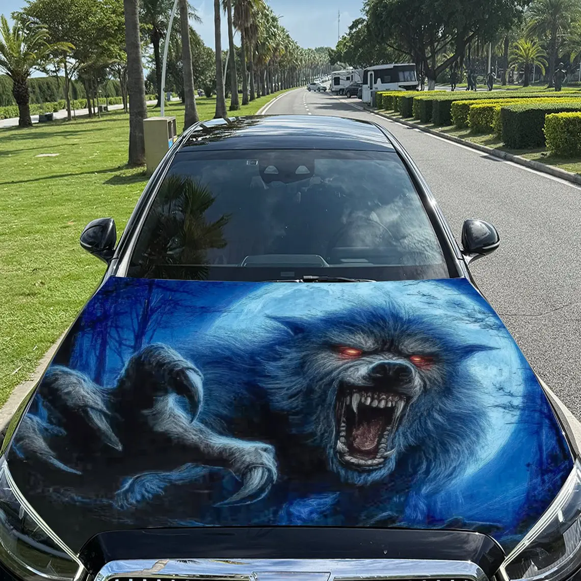 

Наклейки на капот автомобиля с узором «Ночная Луна, жестокий оборотень», прочная виниловая упаковка из ПВХ, улучшенная защита и стиль, легко наносится и