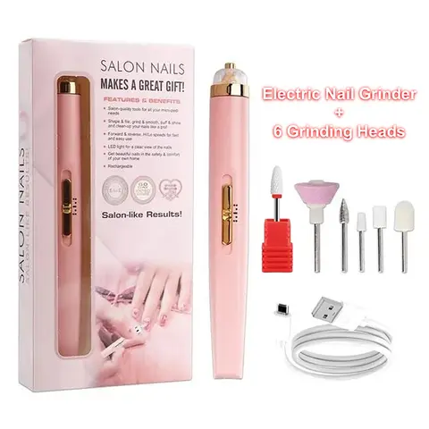 Mini Electric Nail Grinder, 6 In 1 Nail Polishing Machine With Light Portable Electric Manicure Art Pen With Box For Gel Removin
