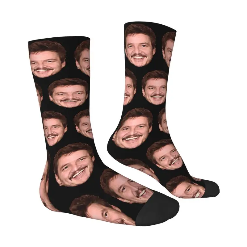 Novelty Mens Pedro Pascal Smile Meme Dress Socks Unisex Breathbale Warm 3D Print Crew Socks