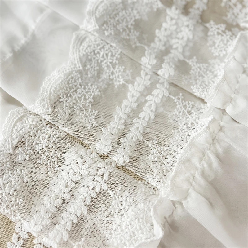 1PC White Floral Lacework Splicing Soft White Chiffon Ruffled Tulle Half Curtains For Home Windows Valance Kitchen Door Drapes