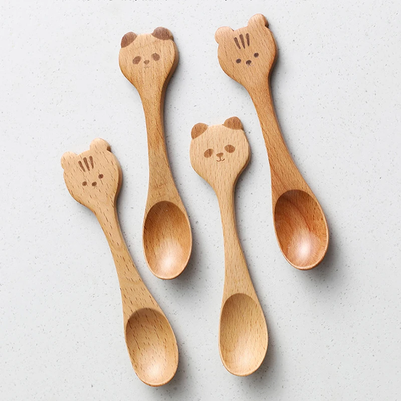 Small Wooden Spoon Honey Spoon Smooth Wooden Teaspoon For Coffee Ellipse Serving Wood Spoon Soup Feeding Spoon Rice Spoon