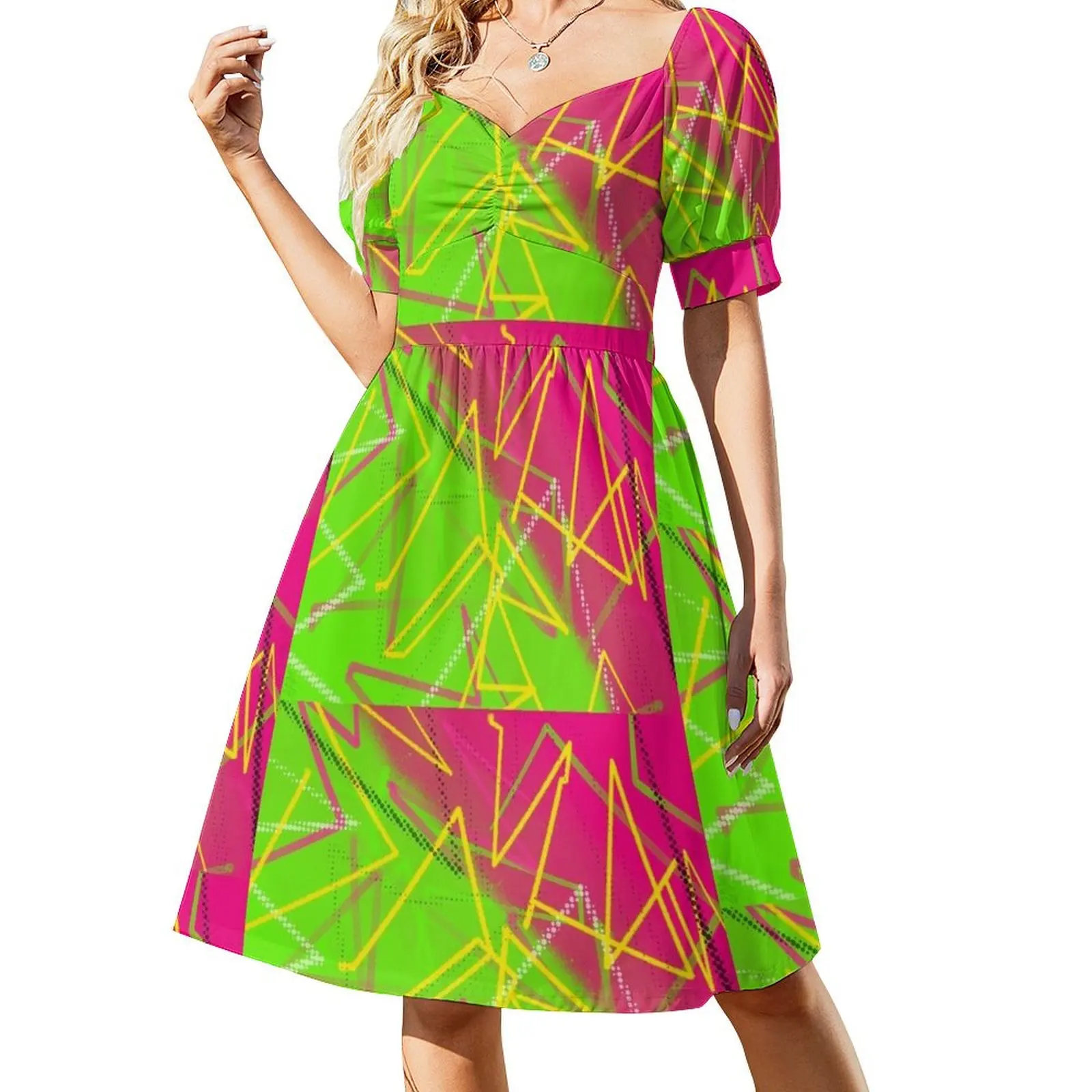 

Neon 80's Vibes Short Sleeved Dress women's summer jumpsuit ladies dresses for special occasion Dress