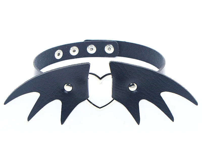 Frau Schwarz Fledermaus Punk Halsband Halskette Sexy PU Leder Herz Lock Schlüssel Spike Gothic Cosplay Zubehör Partei Schmuck Neue – Detail 3